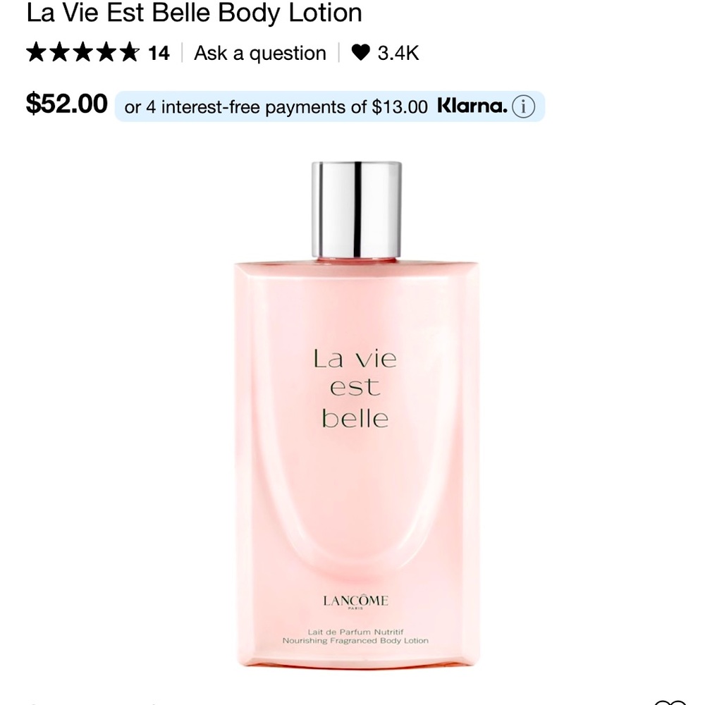 New 6.7oz Lancôme La Vie Est Belle Parfume Body Lotion